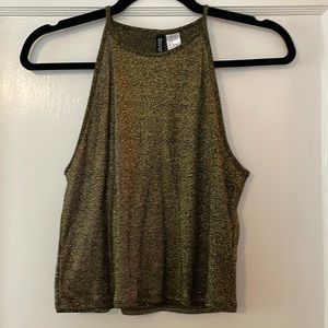 Divided gold/black shimmer halter neck tank